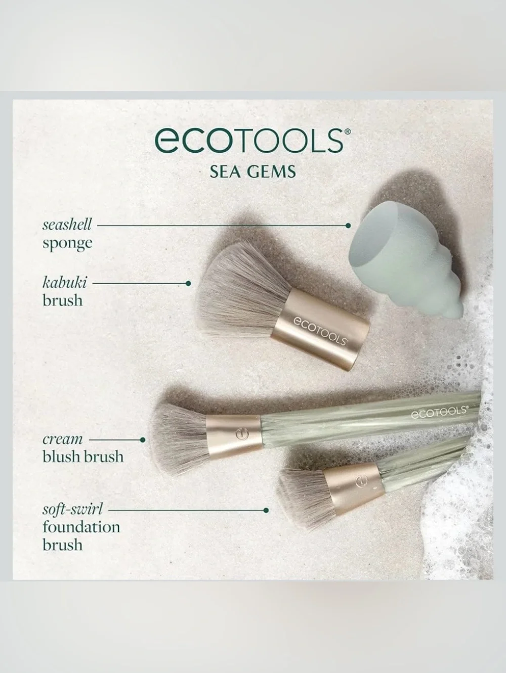 EcoTools Sea Gems Face Makeup Brush & Sponge 4 Piece Set